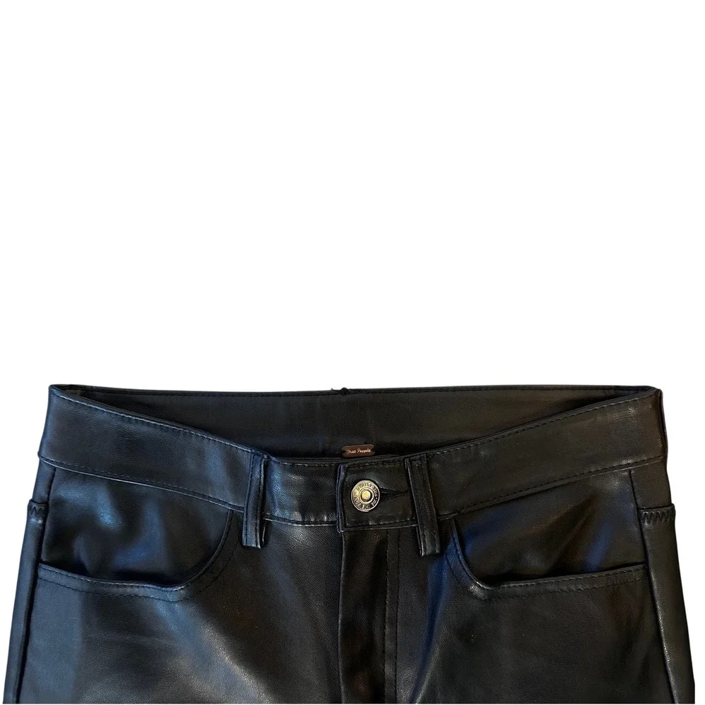 Free People Vegan Leather Skinny‎ Pants Black High Rise Faux Leather Size 26